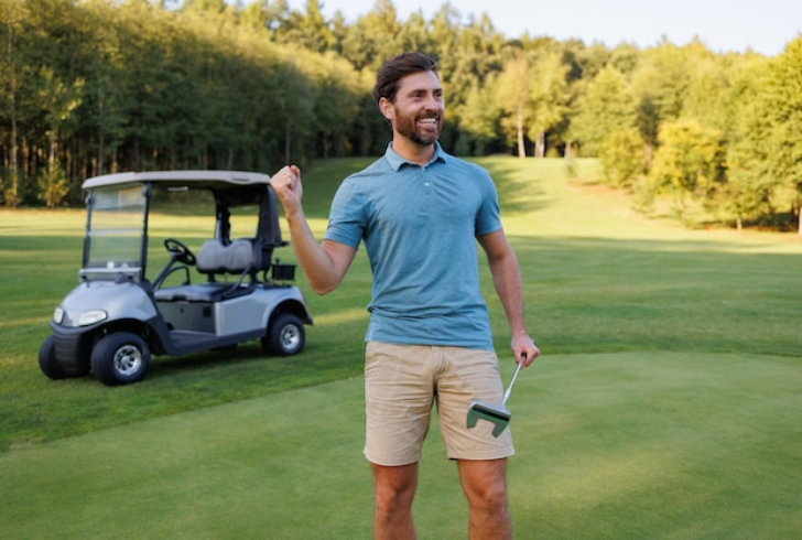 Golfer smiling after good shot